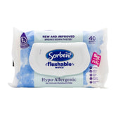 Pack of Sorbent flushable wipes on a white background